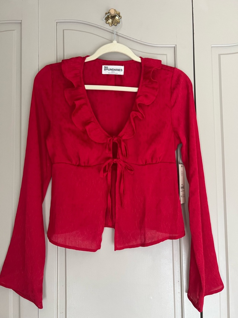 Size XS No Boundaries Bright Red Ruffle Tie-Front Blouse